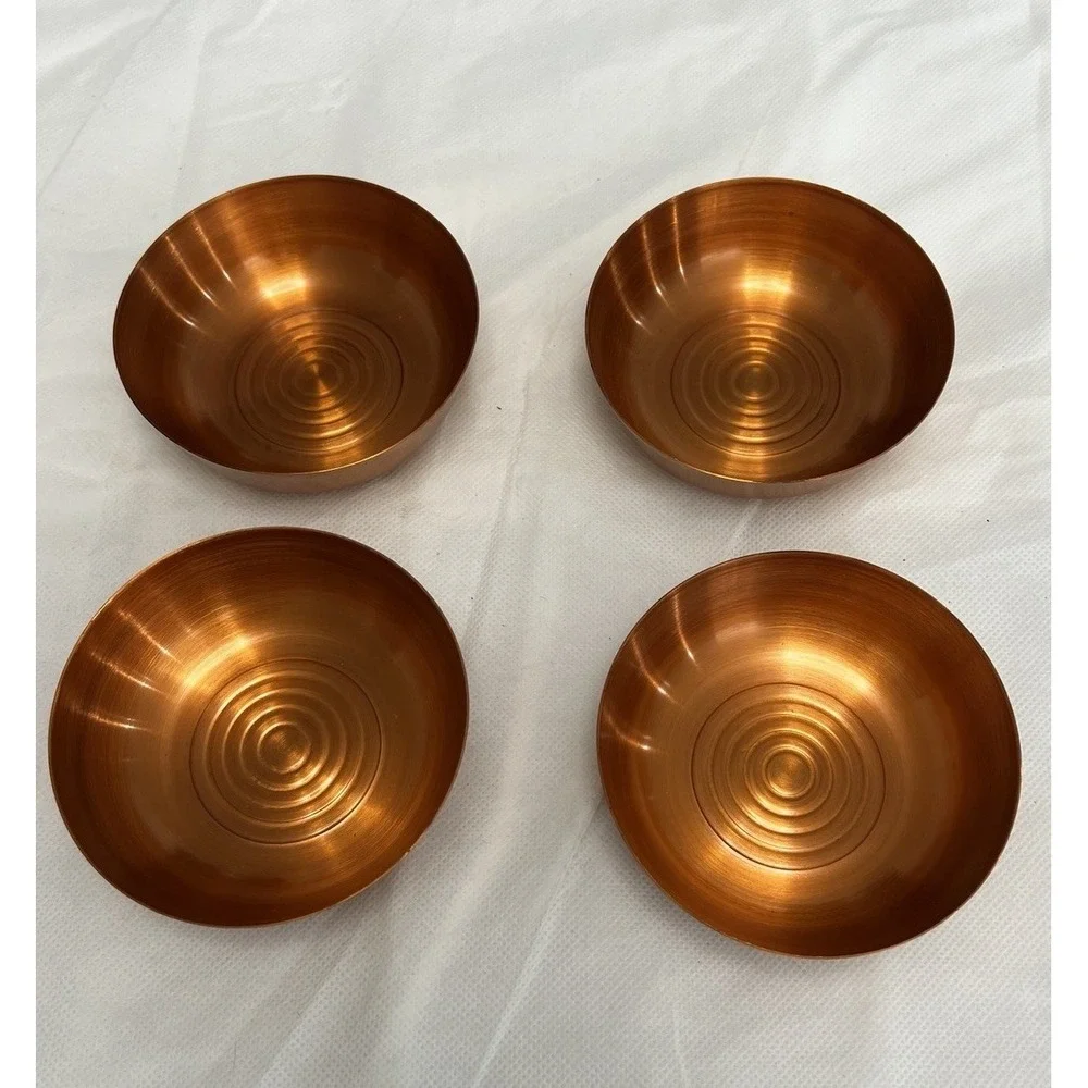 Vintage Spun Copper Bowls W Lids MCM Serving Dish Candy Trinket Cottage Farm